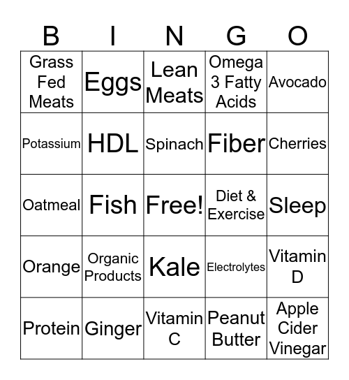 Nutrition Bingo Card