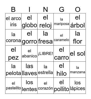 Bingo en Español Bingo Card