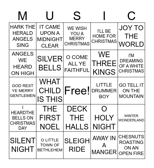 MUSIC Bingo Card