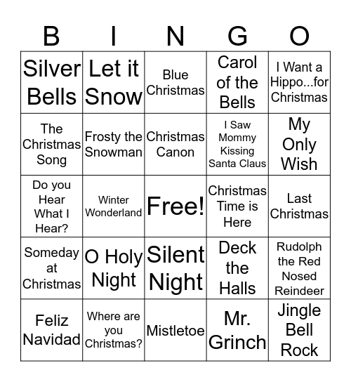 Christmas Music Bingo Card