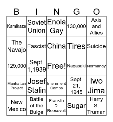 World War II Bingo Card