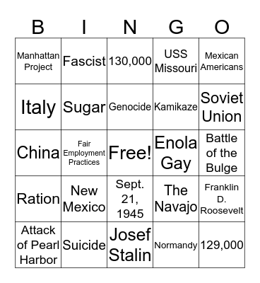 World War II Bingo Card