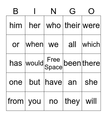 Dibels Word List B Bingo Card