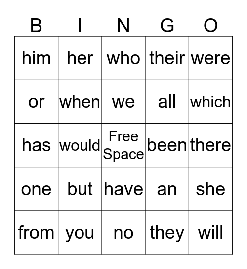 Dibels Word List B Bingo Card