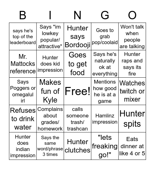Hunter Bingo Board Bingo Card