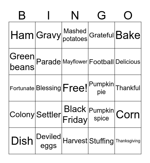 Friendsgiving Bingo Card