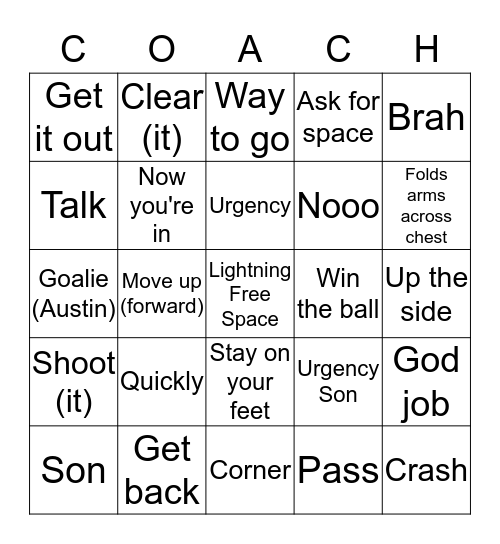 COACH-O Bingo Card