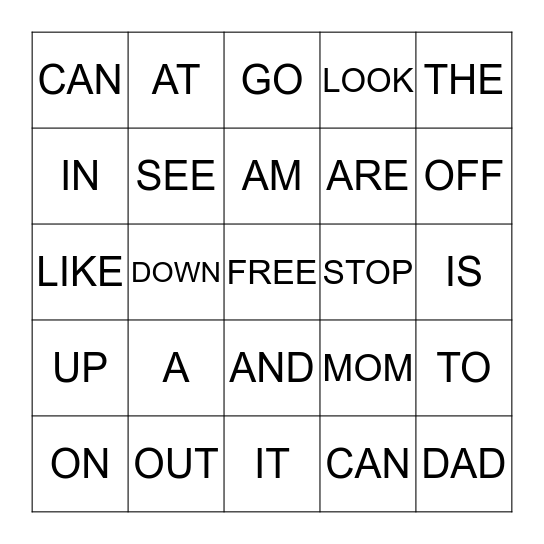 SIGHT WORDS Bingo Card