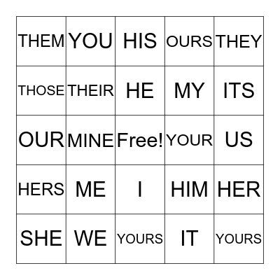 SIGHT WORDS PRONOUNS Bingo Card