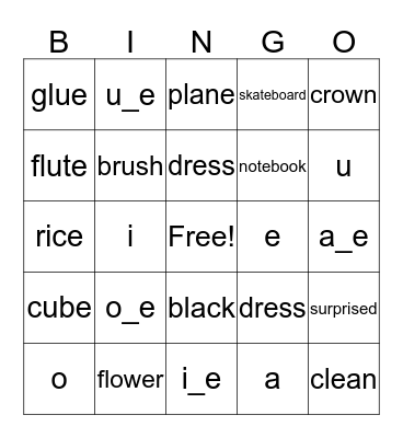 Phonics Bingo Card