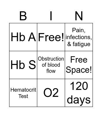 Sickle Cell/Thalassemia Bingo Card