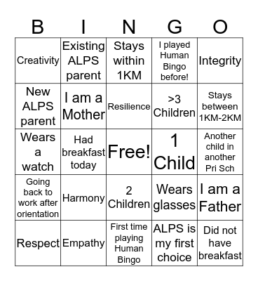 Welcome to ALPS! Bingo Card