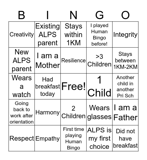 Welcome to ALPS! Bingo Card