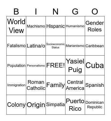 Hispanic Heritage Bingo Card