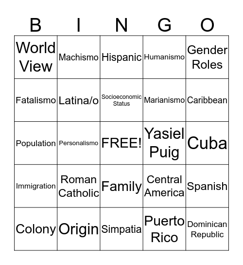 Hispanic Heritage Bingo Card