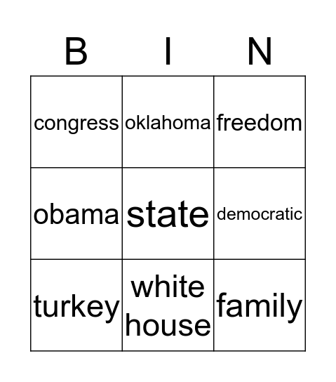 American Bingo Card