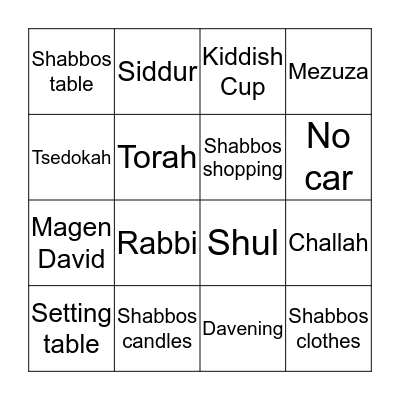 Shabbos bingo Card