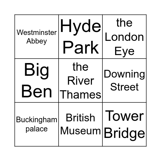 London Bingo Card