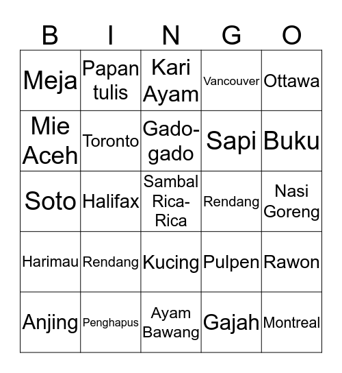Adara. Bingo Card