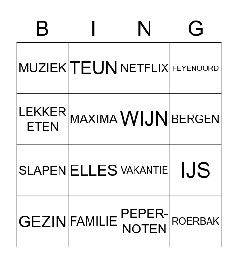 BINGO WOUT Bingo Card