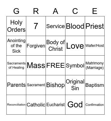 Sacrament Bingo Card