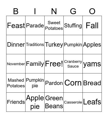 Thanksgiving Bingo Card