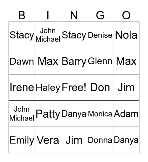 Transfer Center BINGO Card