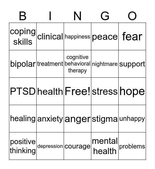 Mental Health  Bingo Card