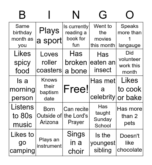 Confirmation Bingo Card