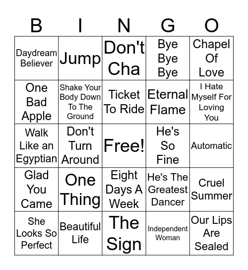 GIRL BANDS & BOY BANDS Bingo Card