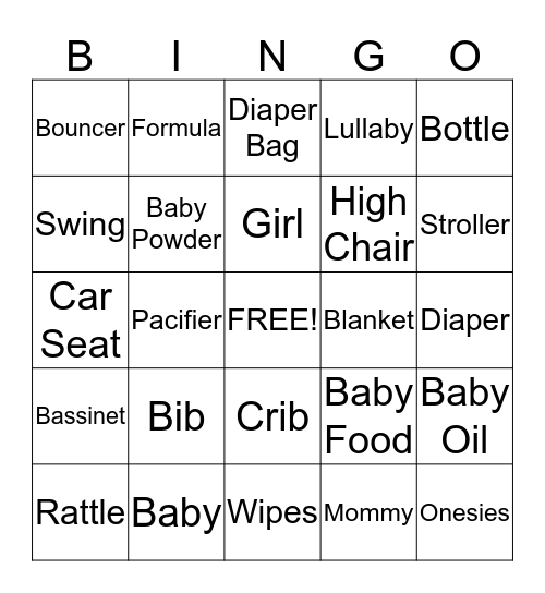 Jacque's Baby Shower Bingo Card