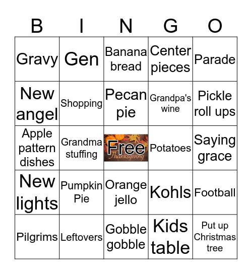 Renier Thanksgiving BINGO Card