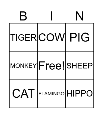 Animals Bingo Card