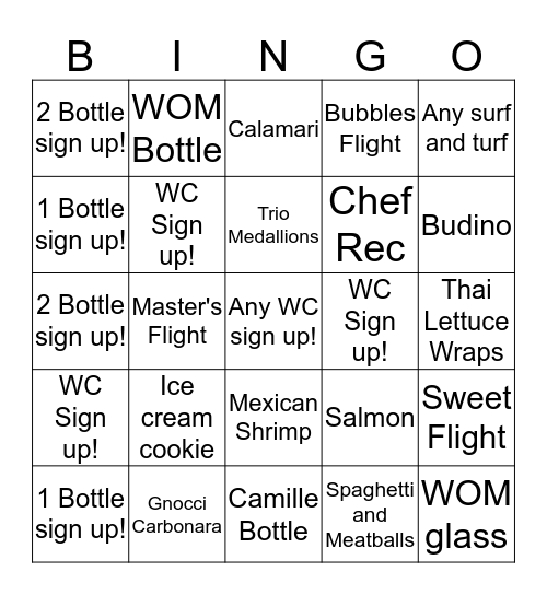 WC Bingo! Bingo Card