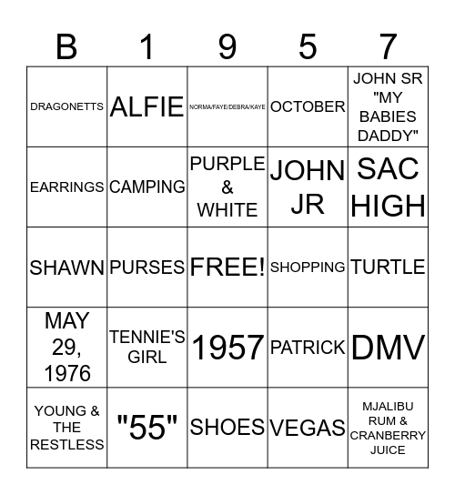 Barbara's  "55" Bingo Card