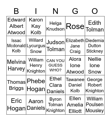 Knighton Family Bingo Card