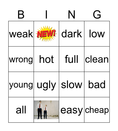 Opposite adjectives Bingo Card