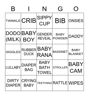 Baby Bingo Card