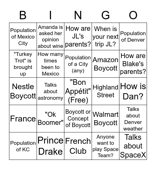 #KindFamilyThanksgiving Bingo Card