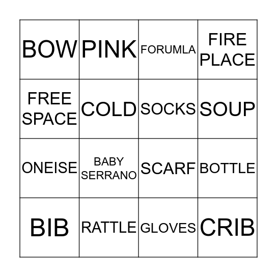 SERRANO BABY BING0 Bingo Card