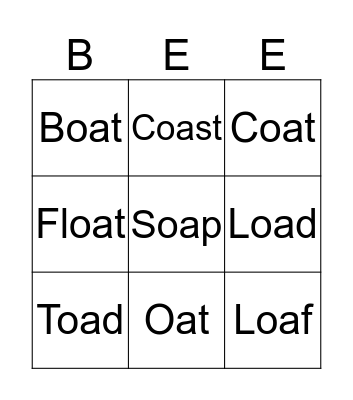 'oa' Words Bingo Card