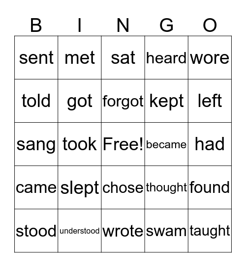 Past Tense Verbs Bingo Card