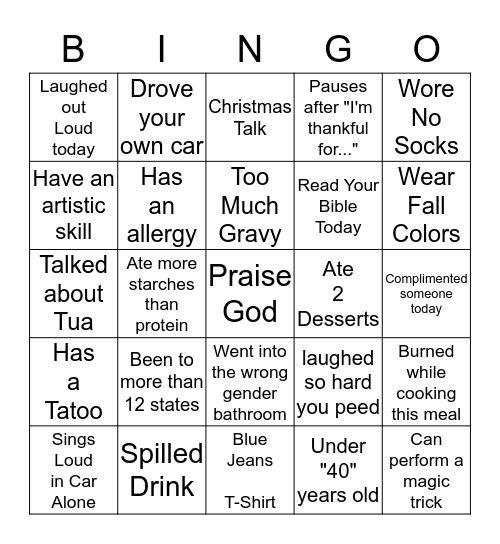 FRIENDSGIVING 2019 Bingo Card
