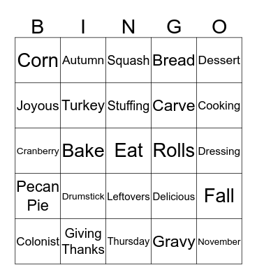 Thanksgiving Bingo Card