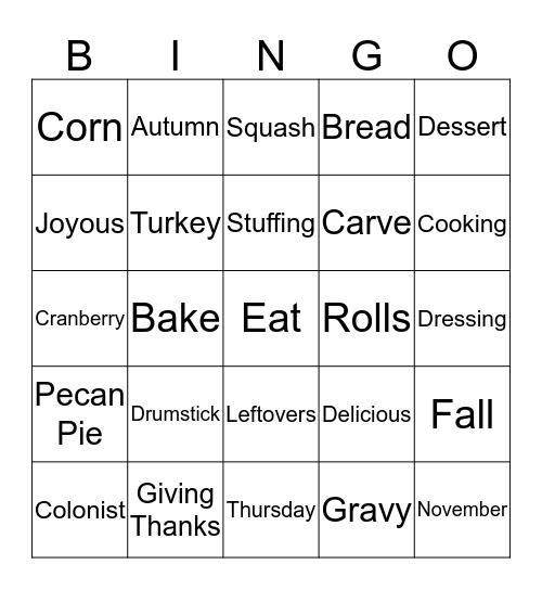 Thanksgiving Bingo Card