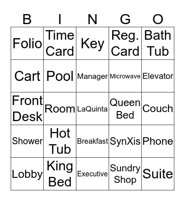Hotel Bingo Card