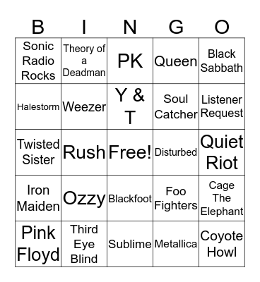 Sonic Radio Bingo Card