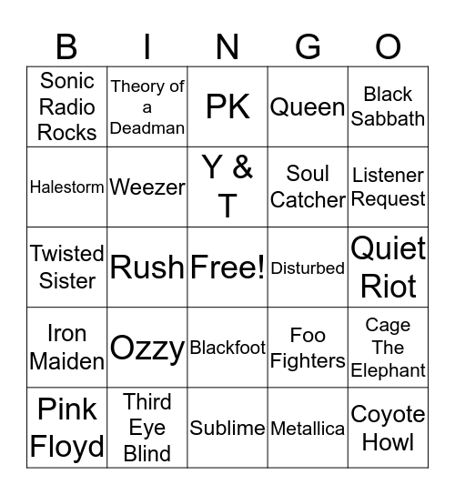 Sonic Radio Bingo Card