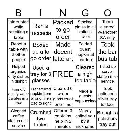 Backwait Bingo Card