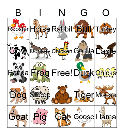 Animals Bingo Card